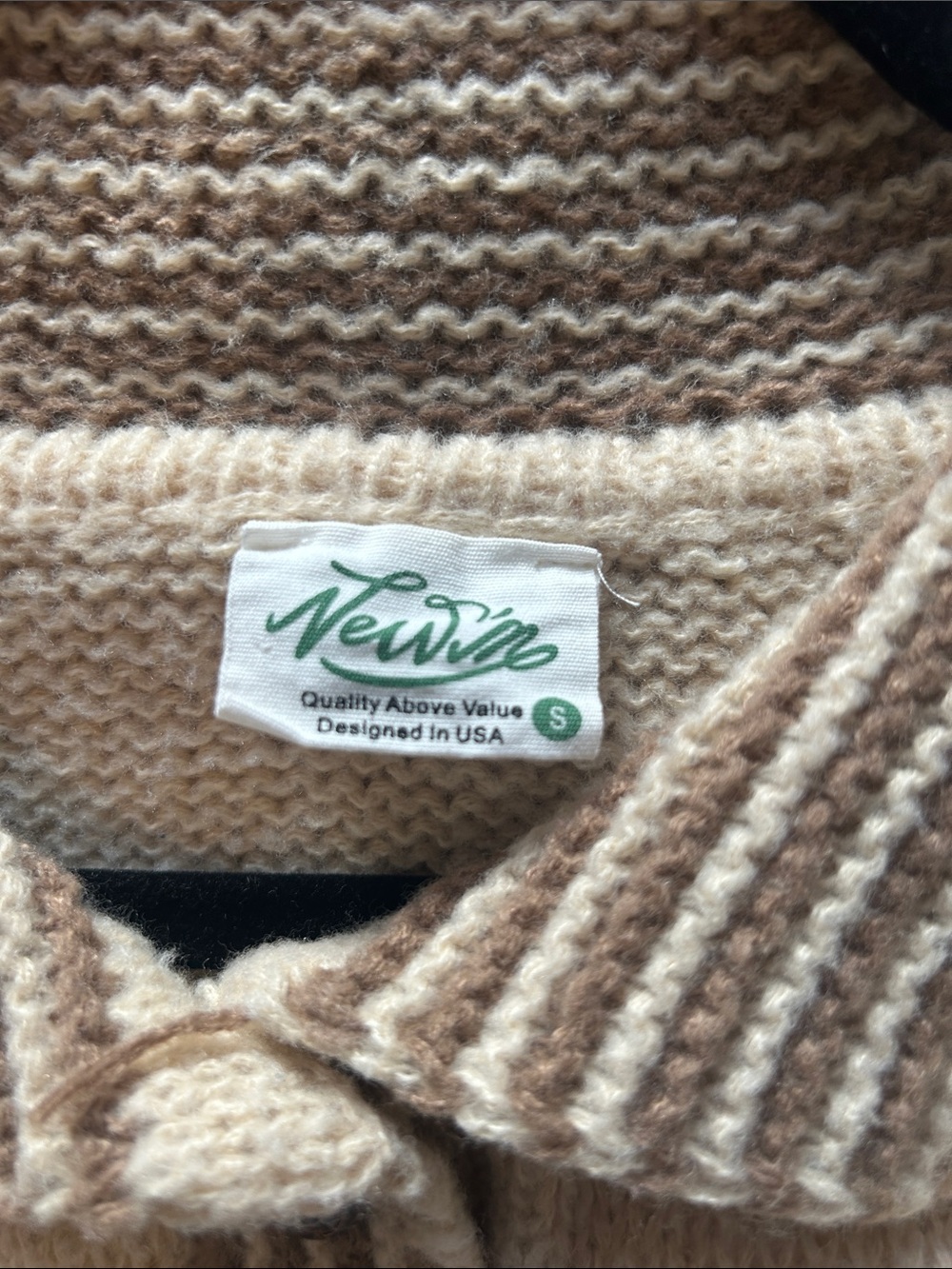 Vintage-Inspired Cream & Taupe Knit Button-Front Sweater - Picture 2 of 7